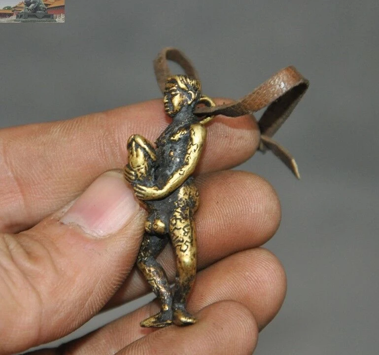 Старый Тибет коровья кожа чистая бронза мужские гениталии Мужская статуя амулет