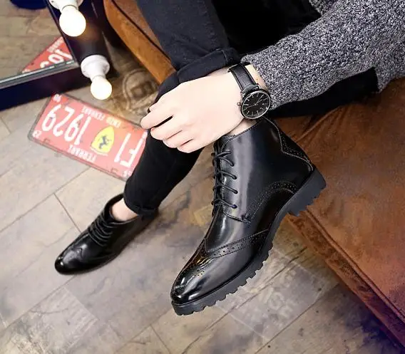 Мужская кожаная модельная обувь мужские зимние ботинки с меховой подкладкой