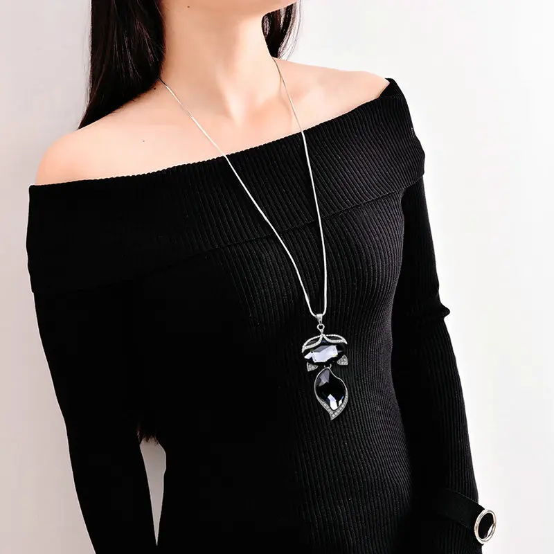 Ожерелье с подвеской в виде лисы кристаллами|fox pendant|sweater chainfox pendant necklace |