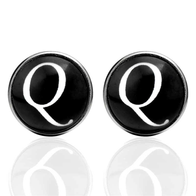 Letter-Q Акция! Модные запонки с A-Z буквами, черные запонки с круглым носком, мужские запонки в деловом стиле - Окраска металла: Letter-Q