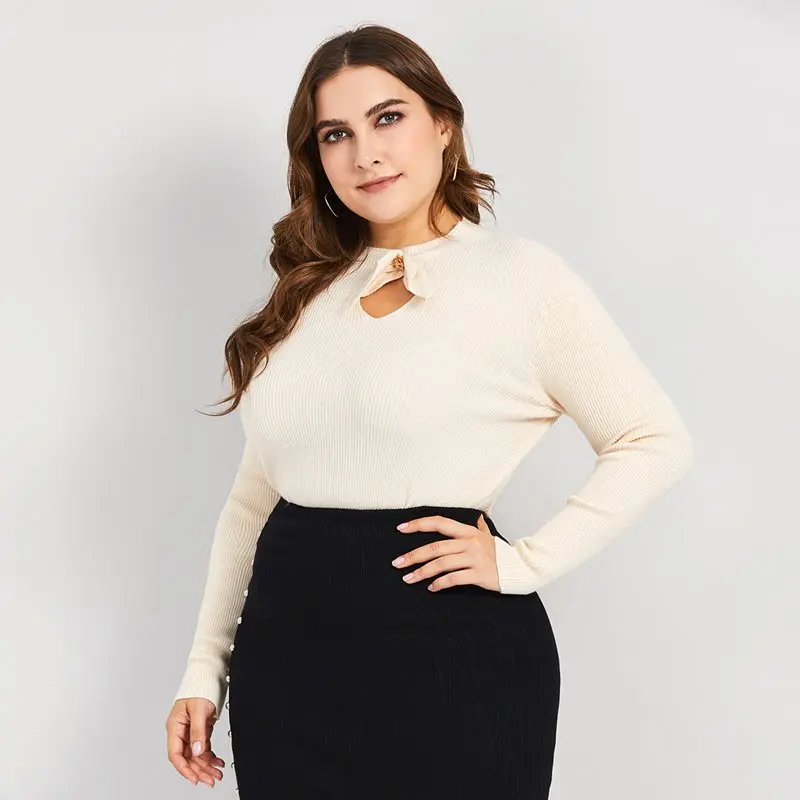 Для женщин свитеры для повседневное простой OL осень элегантный плюс размеры