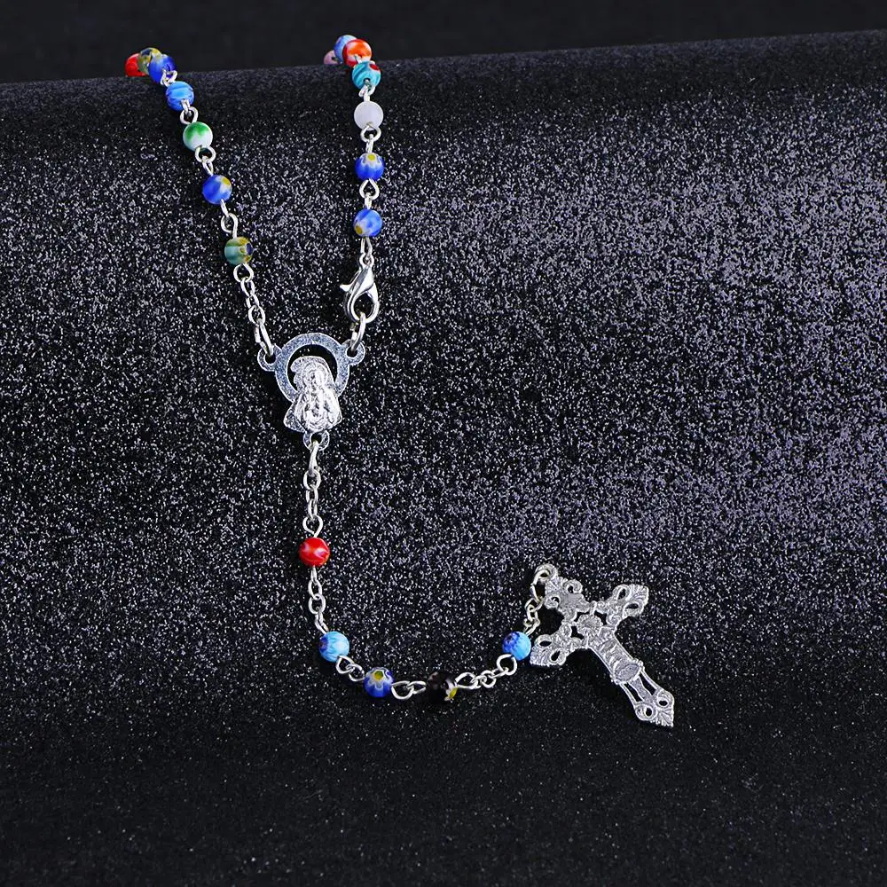 Коми 2018 новая стеклянная цветная бусина серебряный крест кулон ожерелье Женщины