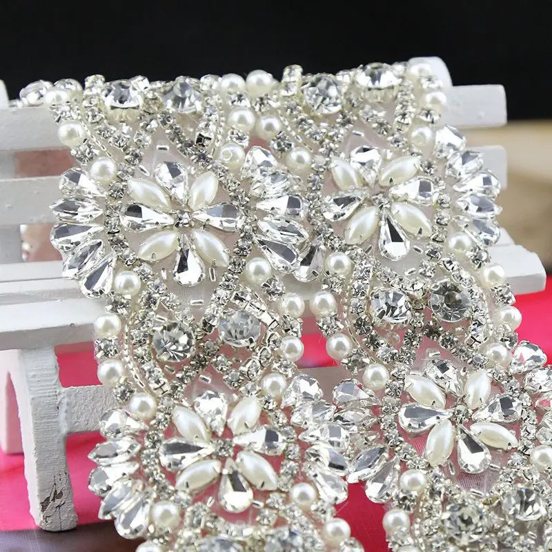 JLZXSY 11 ''жемчужный кристалл Стразы Свадебная Аппликация отделка для свадебных