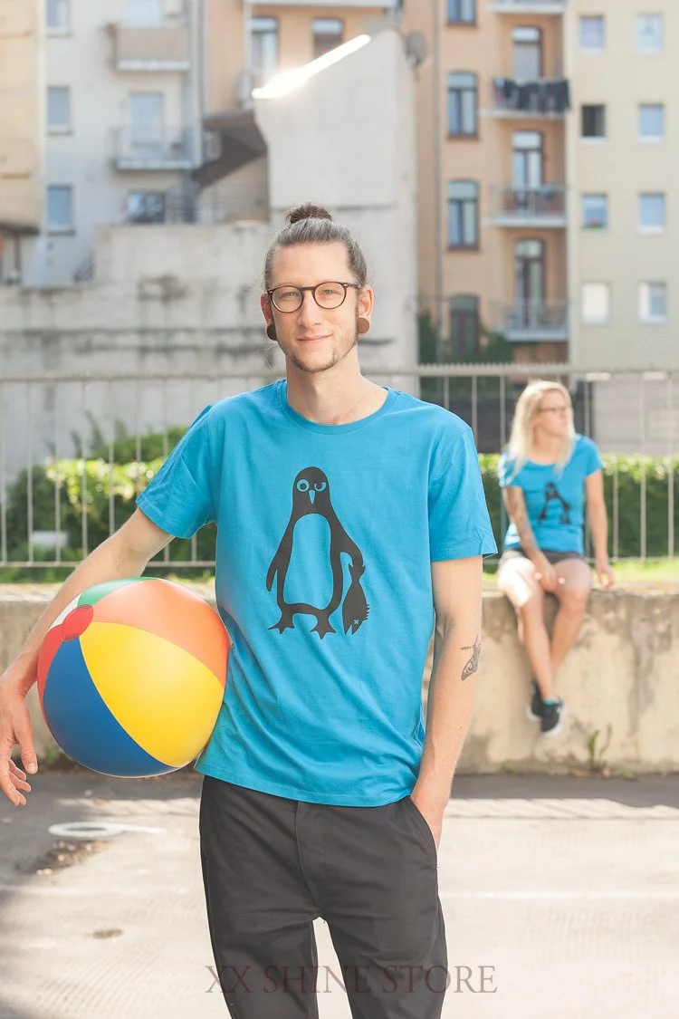 Футболка с забавным принтом пингвина пола для мужчин и женщин повседневная