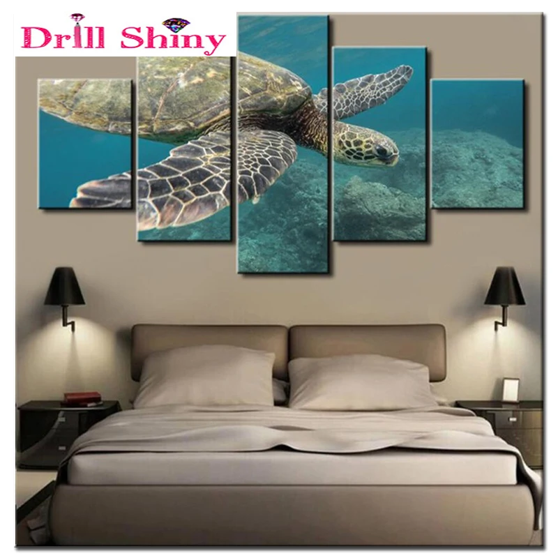 

5pcs 5d diy full diamond painting cross stitch"animals Turtles" bderoom decor,5d round diamond embroidery mosaic wall stickers