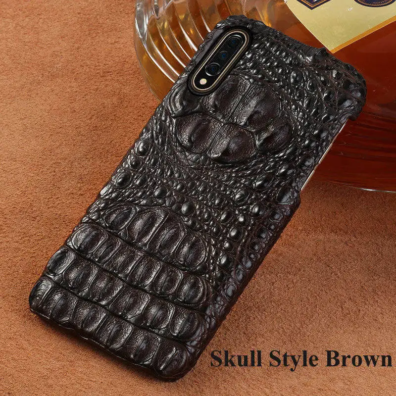 Skull Style Brown Чехол из крокодиловой кожи для Xiao mi 9 SE mi 8, задняя крышка для Xiaomi mi 8 Explore ore Lite A2, Роскошный чехол для Red mi Note 7 - Цвет: Skull Style Brown