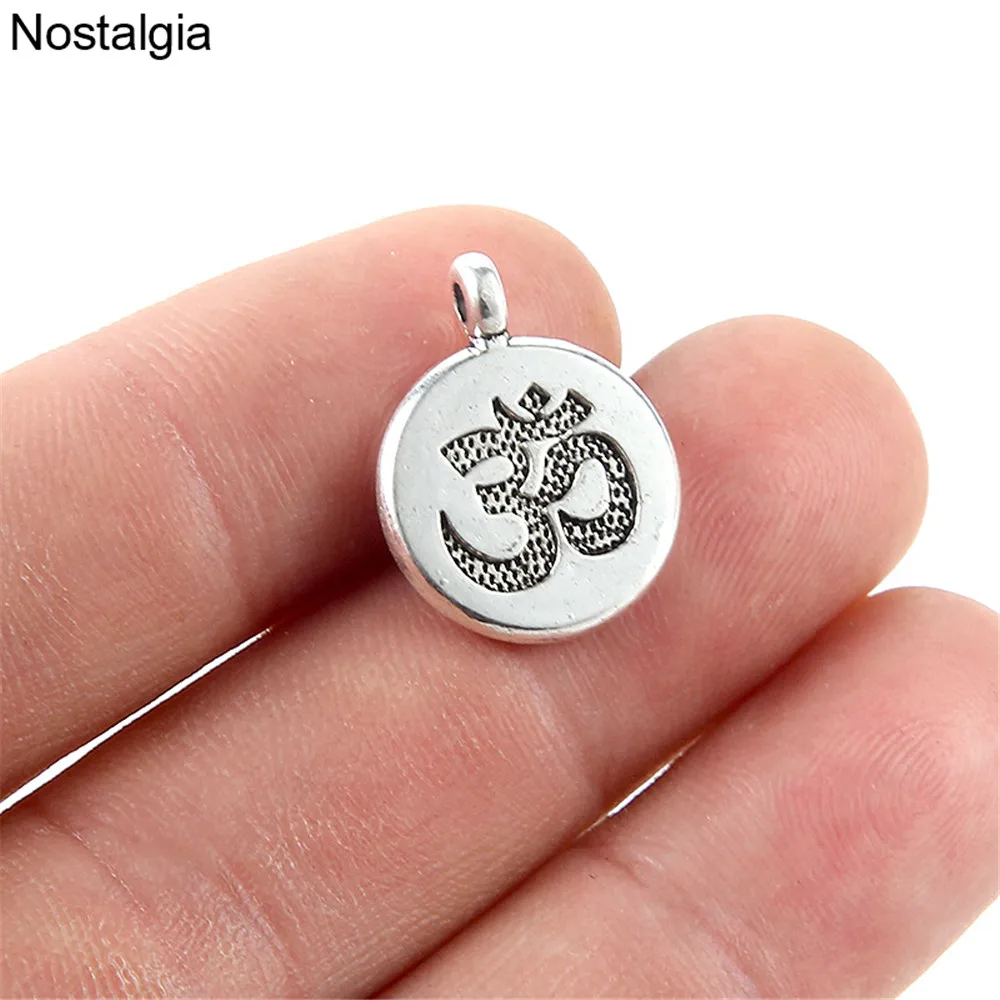 

Nostalgia 10Pcs Yoga OM Metal 3D Charms And Pendants For Jewellery Making Hindu Religious Findings 15*15MM