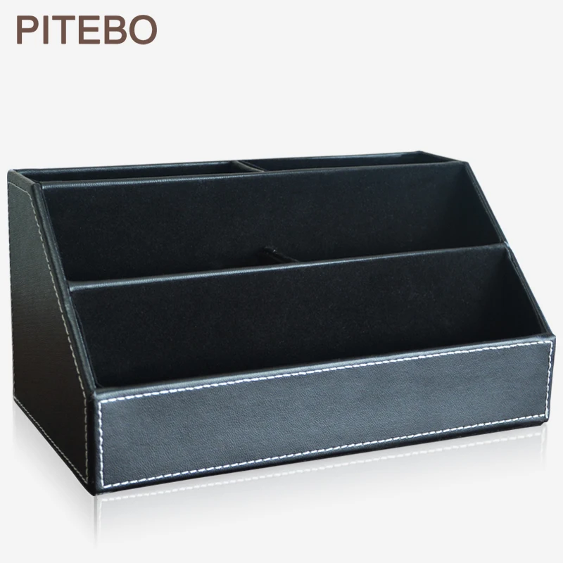 

PITEBO Home office leather desk stationery jewelry makeup sundries miscellaneous items holder container box organizer black