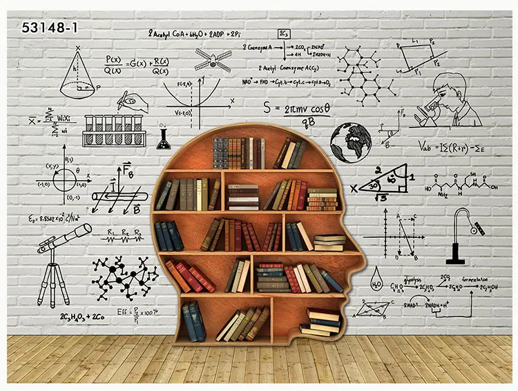8D математическая функция книжная полка Большая фреска 3d кирпичные Обои фреска 3D настенная фотообои обои для спальни 3d обои