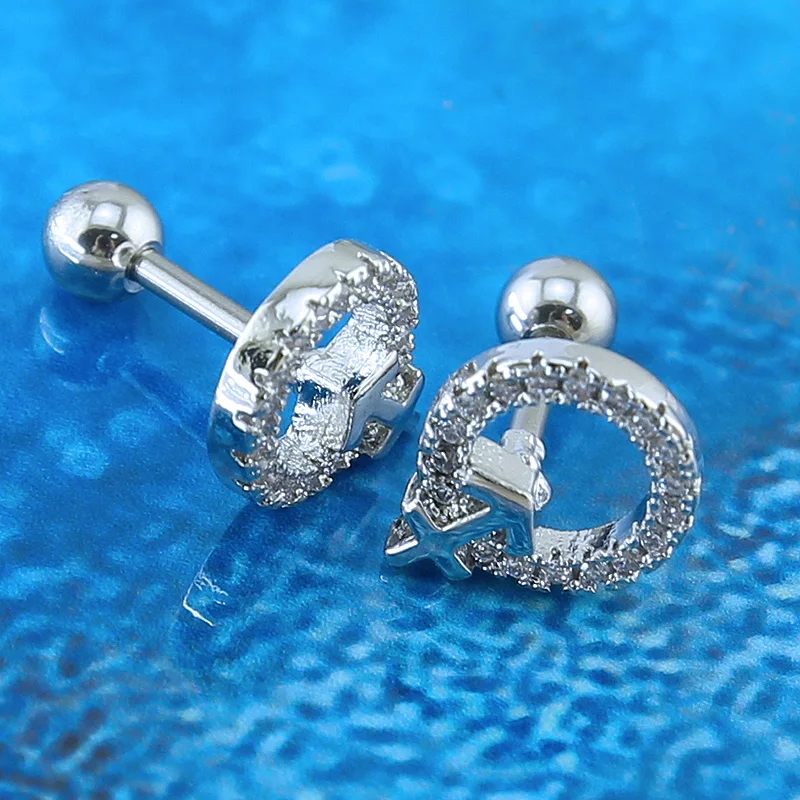 Женские круглые серьги гвоздики из нержавеющей стали с фианитом|round circle earrings|ear