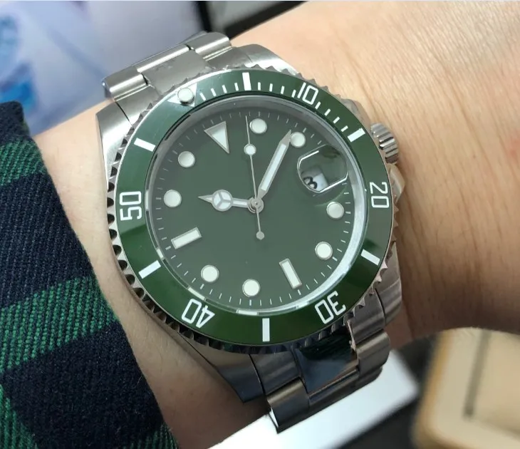40 мм сапфировое стекло зеленая керамическая Безель автоматические часы для