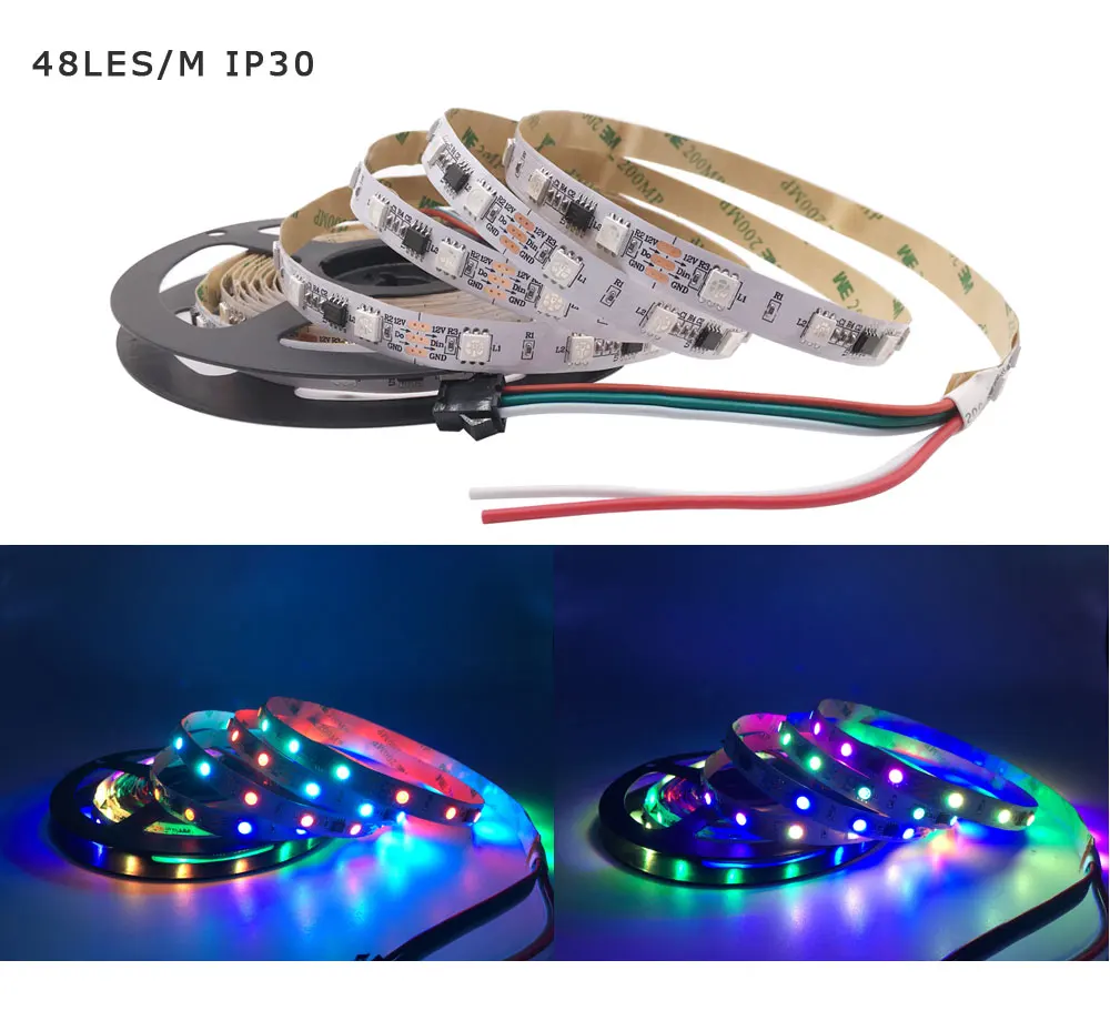 1 м 2 м 3 м 4 м 5 м WS2811 5050 SMD RGB светодиодные ленты адресуемый 30/48/60 светодиодов/m чёрно-белые печатные платы 1 Ic Управление 3 светодиода DC12V