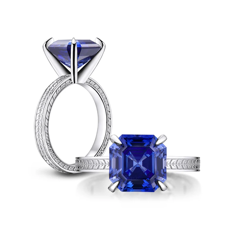 AINUOSHI 6 карат Asscher Cut Solitaire синие кольца создан Танзанит Драгоценный Камень Обручальное кольцо из стерлингового серебра ювелирные изделия