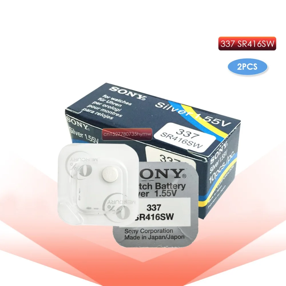 2 шт. sony 337 SR416SW кнопочные батареи 1,55 в монета оксид серебра батарея 623 D337 V337 SP337 часы батарея