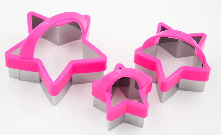 3pcs/set Star Shaped Plastic Stainless Steel Cake Mold Cookie Cutter With Handle Biscuit Stamp Fondant Decorating Tools E610 | Дом и сад