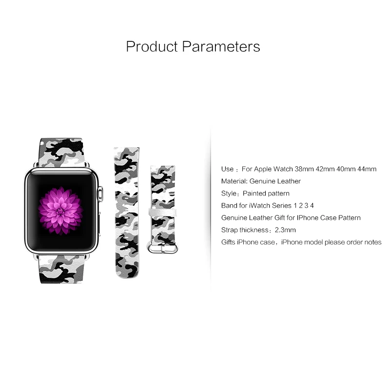 Камуфляж DiY ремешок для Apple Watch 38 мм 42 мм кожаный браслет для iWatch 40 мм 44 мм Серия 1 2 3 4 ремешок подарок для IPhone чехол