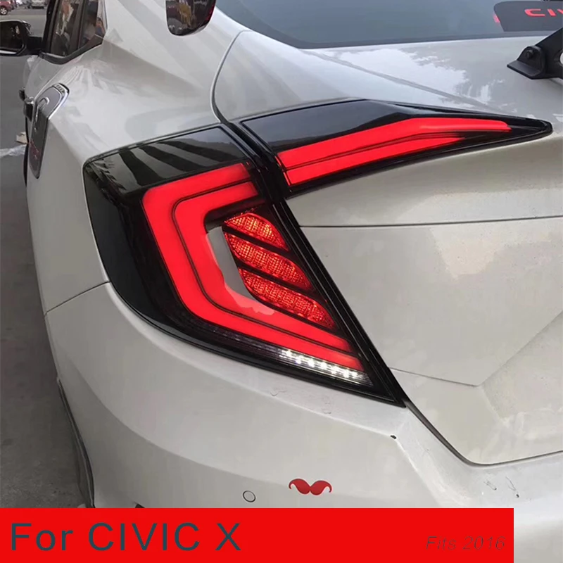 Для Honda Civic 10th 20172018 sedan светодиодный задний светильник, задний тормозной задний светильник, стоп-светильник, сигнальная лампа, включение дыхательного движения