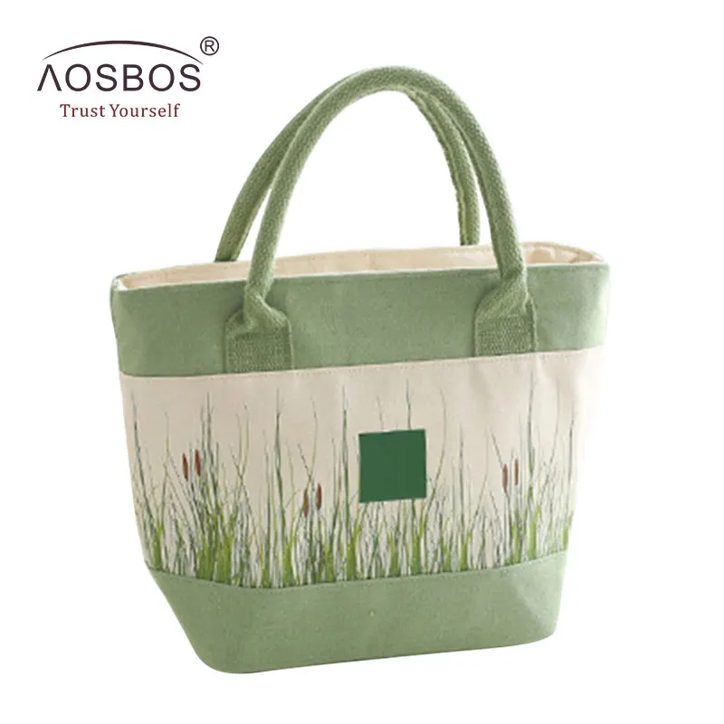 green 2 Aosbos, Модные Портативные Изолированные сумки для обедов для женщин, детей, мужчин, холщовая Термосумка-холодильник, сумка для еды, пикника, сумка bolsa termica - Цвет: green 2