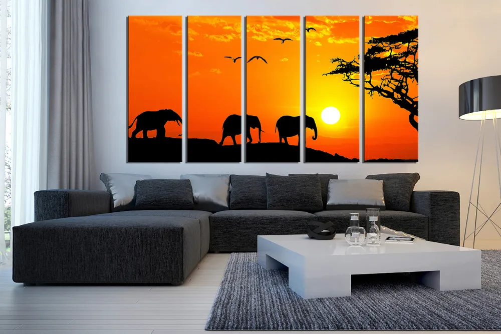 5 шт. настенное искусство Декор стены дикой природы Оранжевый Холст