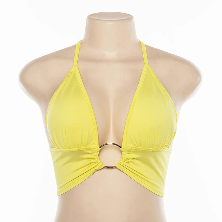 yellow Auyiufar Лоскутные укороченные топы, женские топы с v-образным вырезом, уличная одежда с открытой спиной, женские летние сексуальные топы - Цвет: yellow