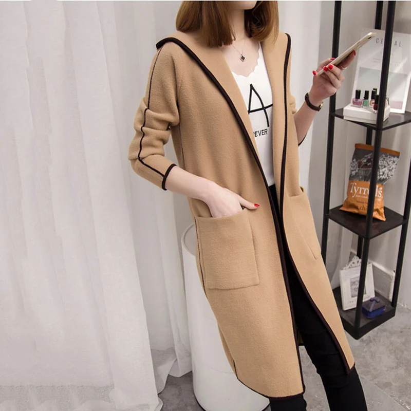 2021 Women Knitted Cardigan Mid Long Sweater Jacket Spring Loose Hooded Top Autumn Temperament Coat DITING0127 |