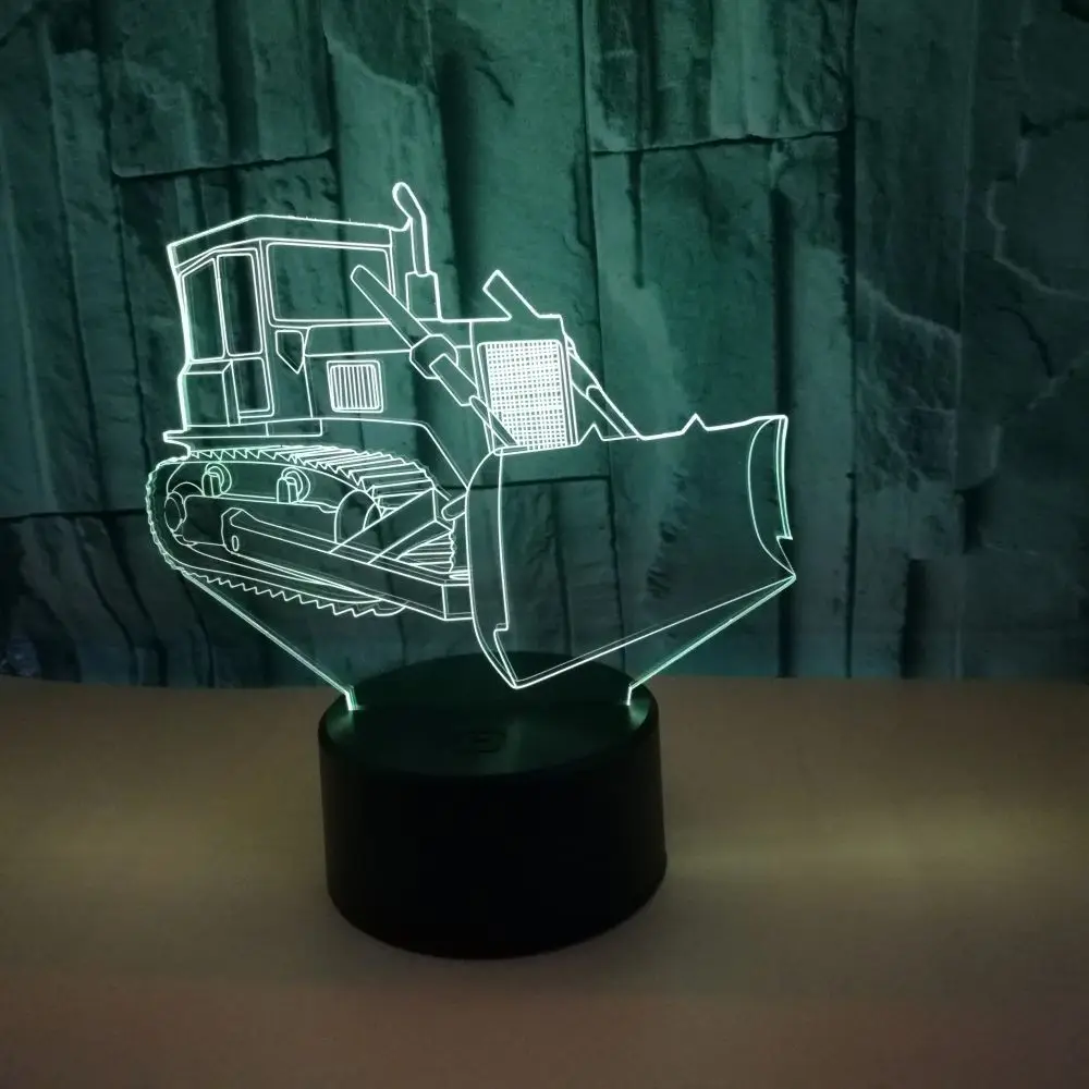 Бульдозер 3d лампа креативный маленький Usb 3d стерео видение ночной Светильник дистанционный сенсорный переключатель светодиодный ночной Светильник детская лампа