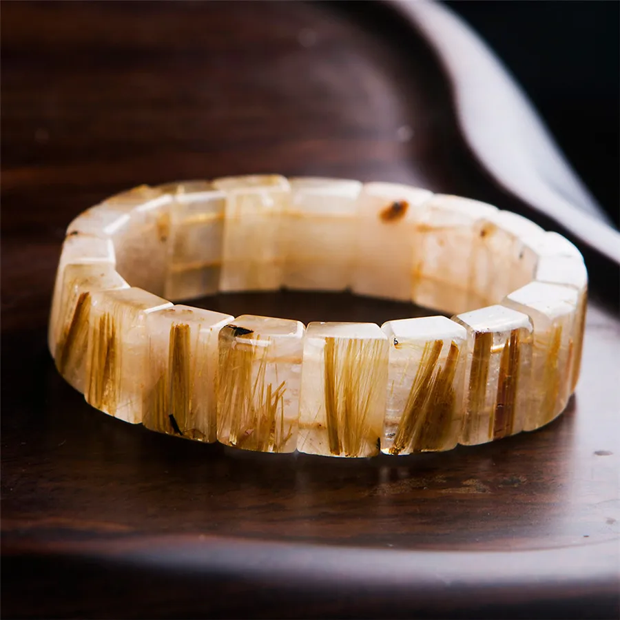 

Genuine Brazil Natural Golden Rutilated Quartz Crystal Bead Stretch Charm Bracelets For Women