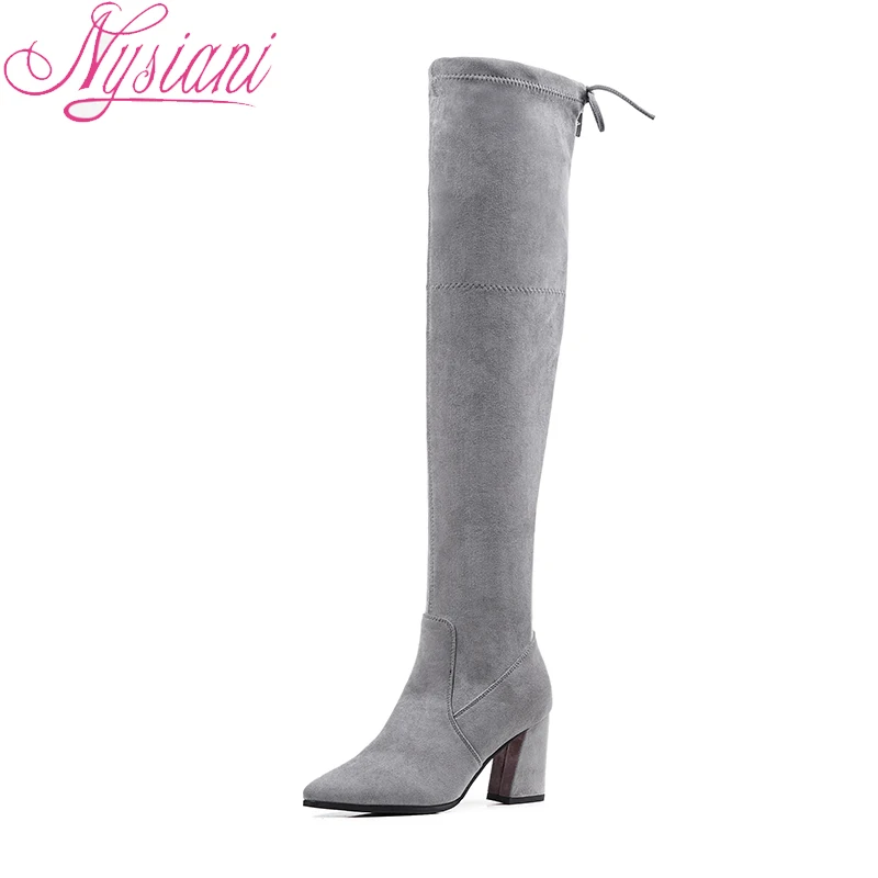 Женские ботфорты с острым носком Nysiani черные пикантные на высоком каблуке со