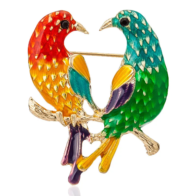 

Enamel Colorful Double Birds Brooches For Women Men Gold Corsage Clip Badge Pins Suit Scarf Decor Ornaments Jewelry Accessory