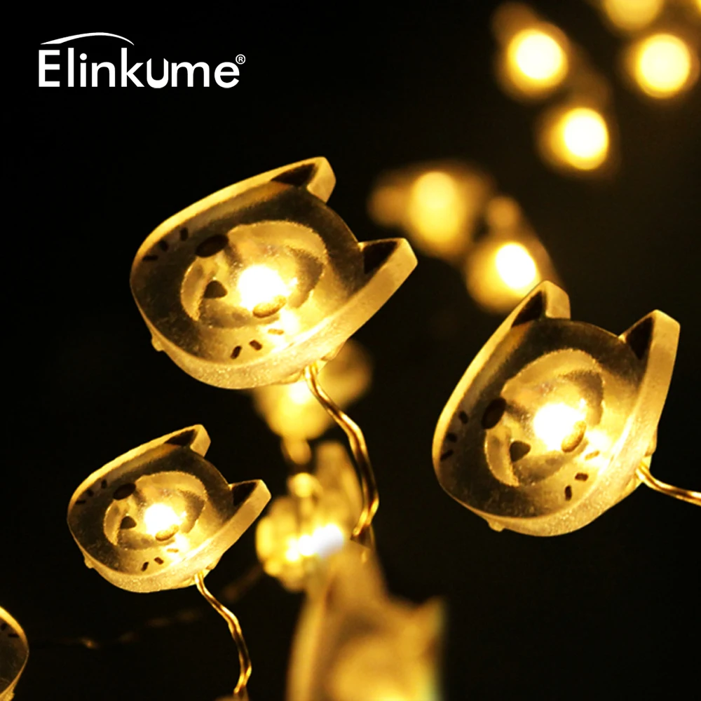 Elinkume мультфильм 2 м светодиодный светильник 20 s кот медный провод Сказочный на