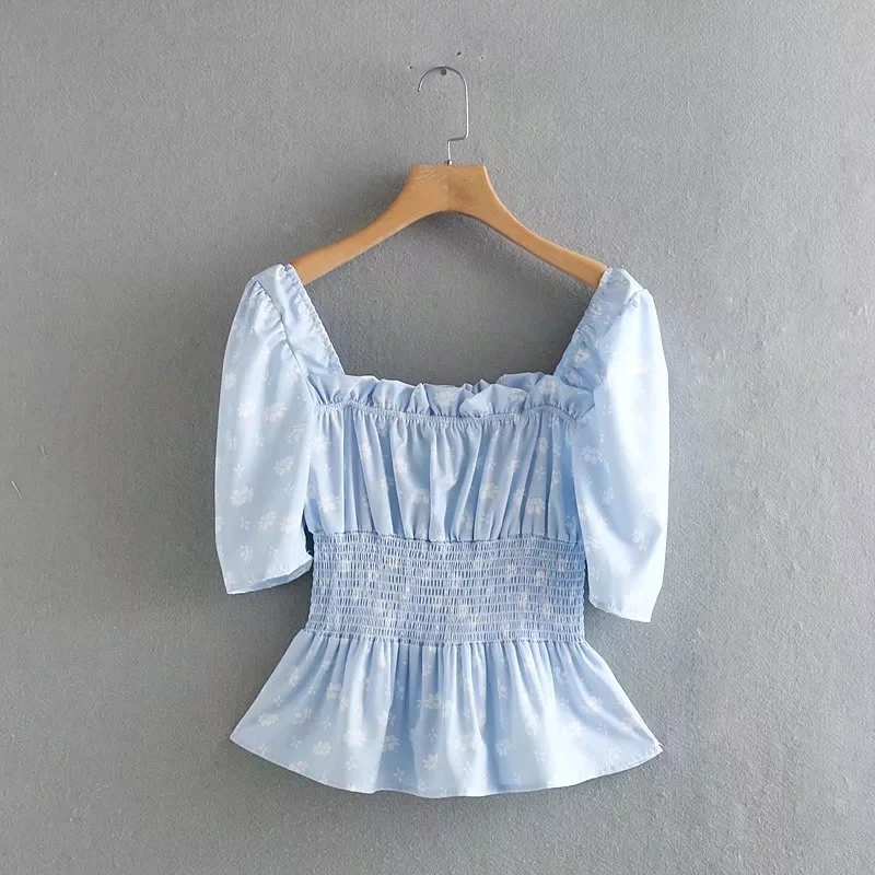 Boho vintage Square collar floral Summer tops for women shirts 2019 Korean style blouses casual clothes streetwear blusas |