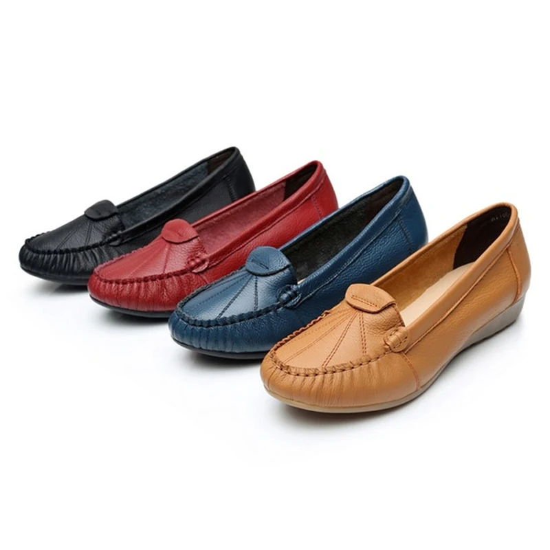 

SNURULAN Old Mother Shoes Women Flats Loafers Cow Genuine Leather Suede Slip On Rubber Casual Round Toe Vintage 34-43E700