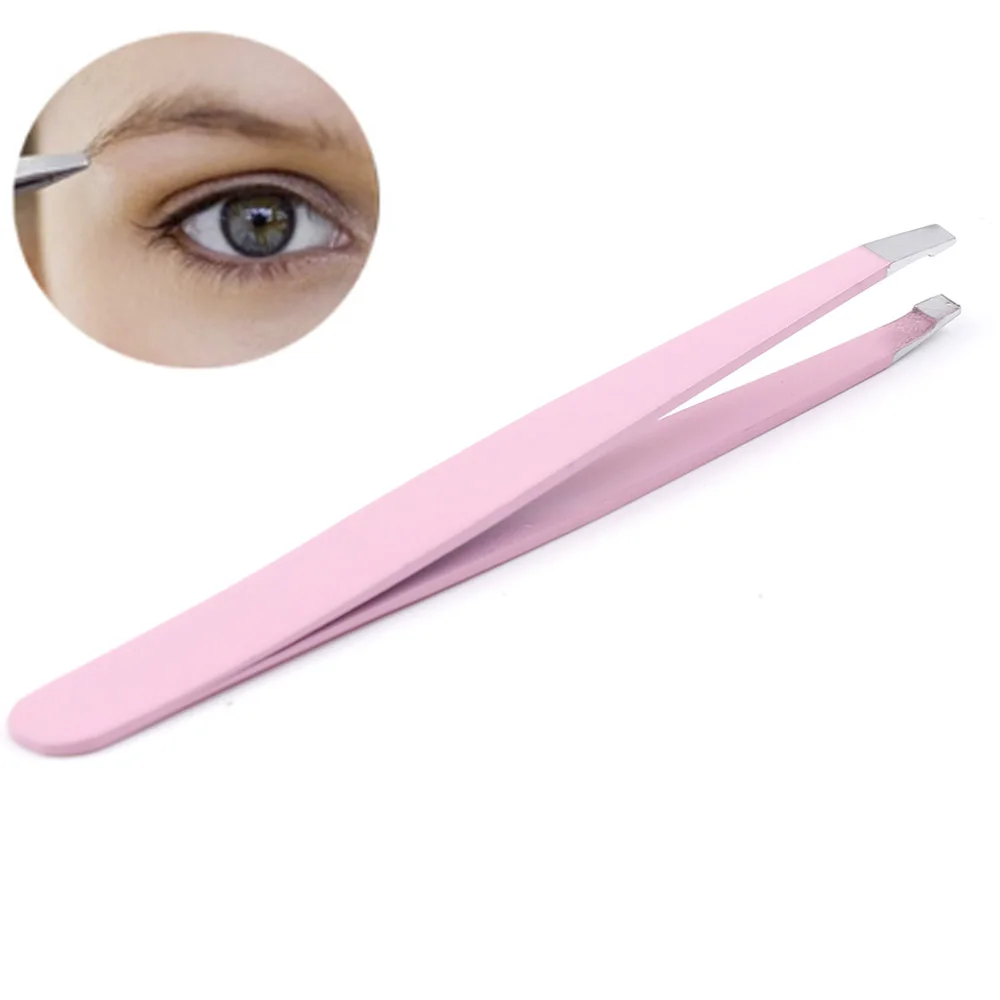 

1PC Pink Color Eyebrow Tweezer Hair Beauty Slanted Puller Stainless Steel Eye Brow Clips Makeup Tool Brand New