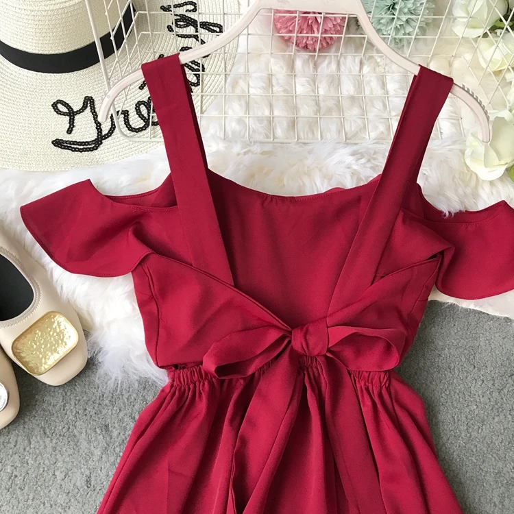 ALPHALMODA праздники с открытыми плечами женские Seashore до середины икры Платье на бретелях галстук-бабочка дамское сексуальное с открытой спиной Vestidos однотонное платье