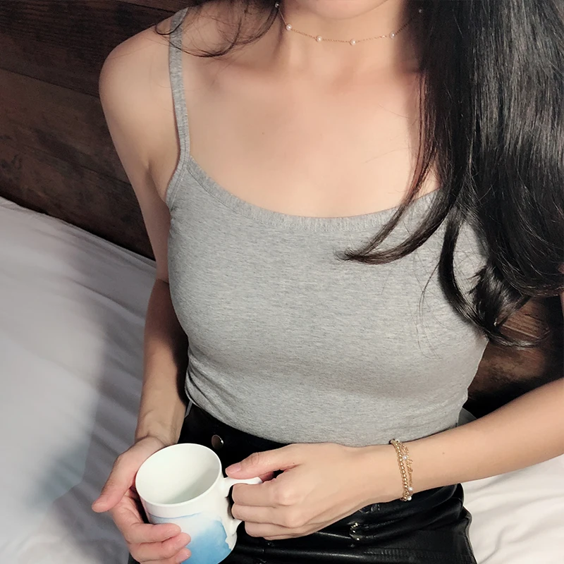 Майка женская облегающая из чистого хлопка с низким вырезом лето 2020|Топы| |