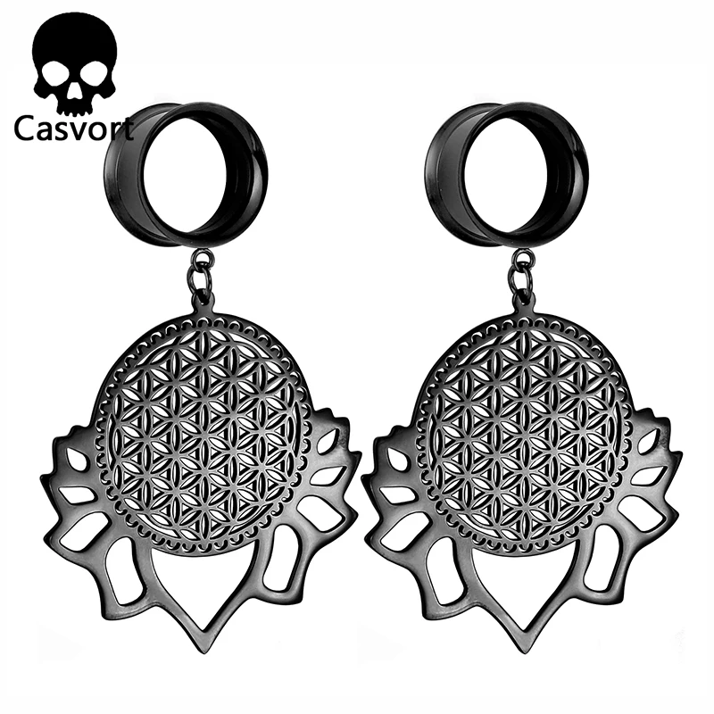 Casvort модные цветы жизни 316L серьги из нержавеющей стали сережки для пирсинга ювелирные изделия для тела Ушная вилка телесные украшения для пирсинга оптом