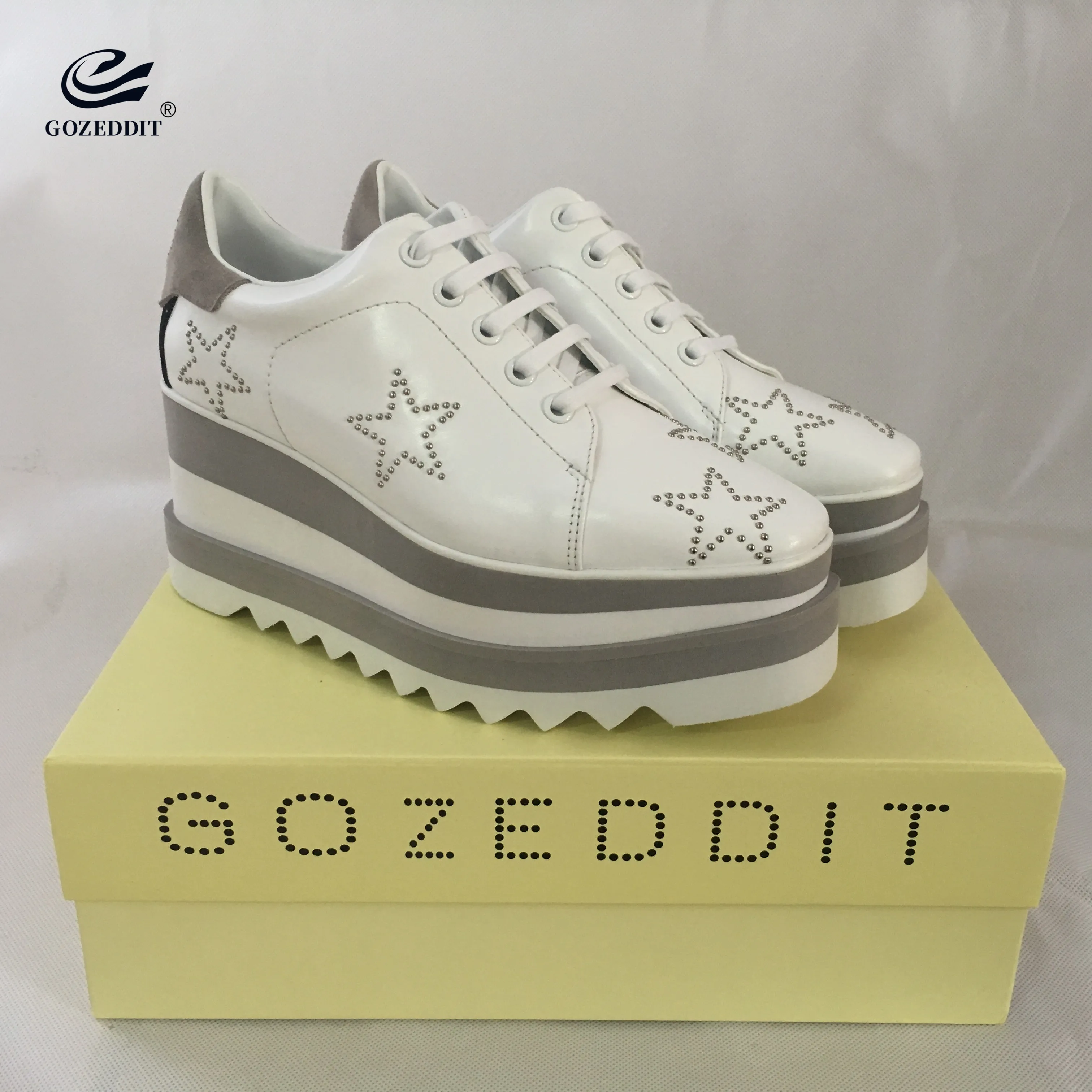 GOZEDDIT/модные женские туфли на танкетке со стразами и звездами оксфорды