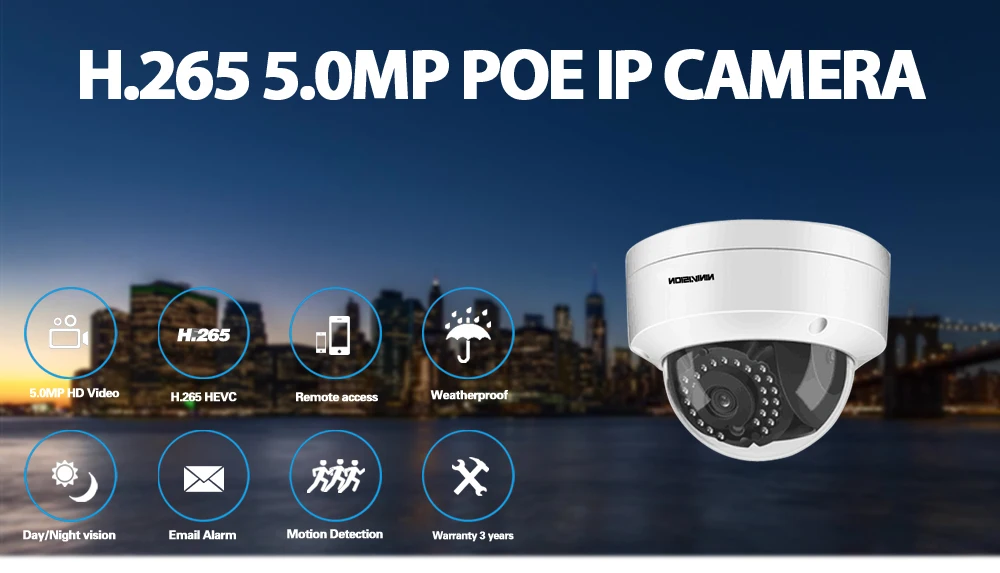 NINIVISION Ультра HD PoE IP камера PoE 5MP 2592*1944P IP67 Водонепроницаемый Onvif прибор ночного видения купол Антивандальная камера безопасности Открытый