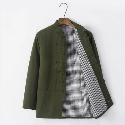 dark green Зимняя новая Китайская традиционная мужская куртка с хлопковой подкладкой, брендовая дизайнерская стеганая куртка Кунг-фу, толстая и теплая - Цвет: dark green