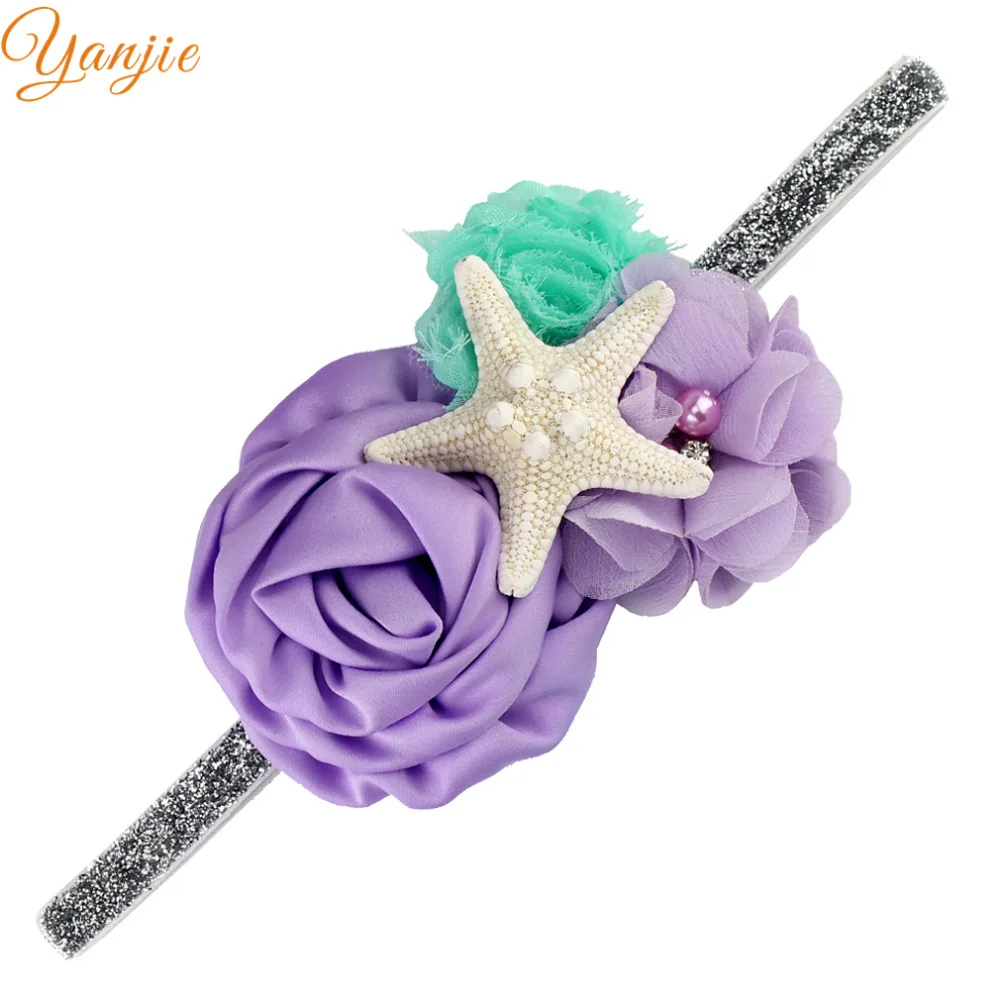 Детская атласная лента для волос с морскими звездами|flower hair accessories|hair accessorieselastic