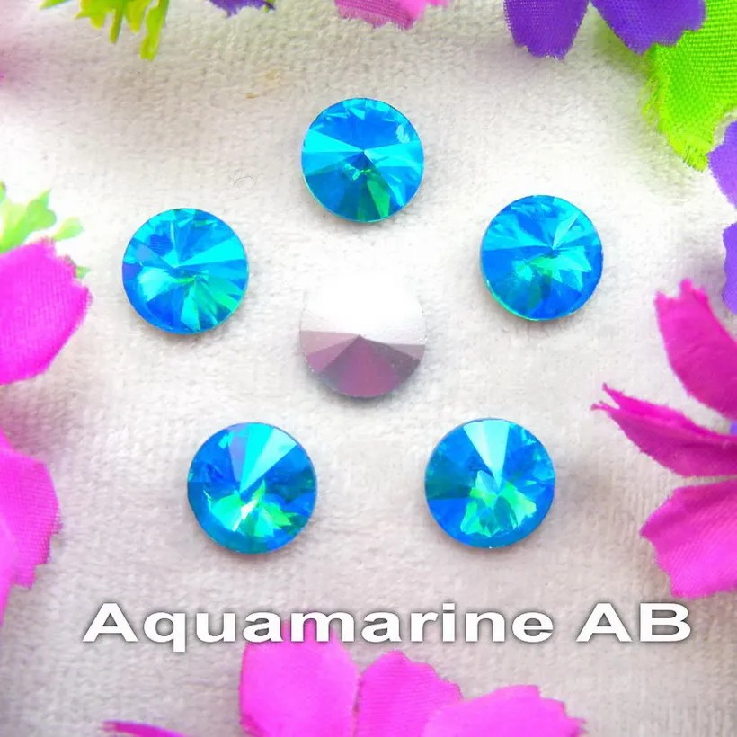 A3 Aquamarine AB AB цвета 6 мм 8 мм 10 мм 12 мм 14 мм 16 мм 18 мм круглые Rivoli Форма стекло Кристалл Клей На Стразы бусины аксессуары diy отделка - Цвет: A3 Aquamarine AB