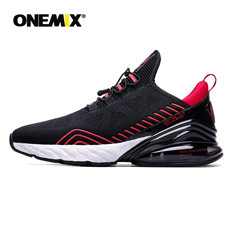 black red ONEMIX сетка дышащий вразлёт, плетение кружева мужские кроссовки Легкая спортивная обувь новые спортивные кроссовки прогулочные кроссовки - Цвет: black red