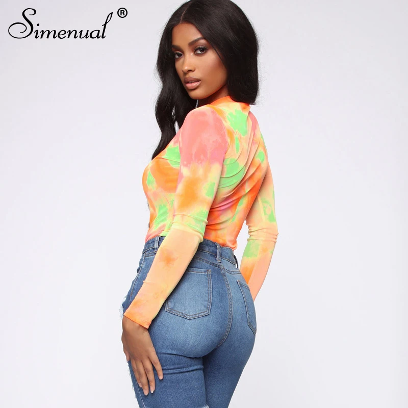 Simenual, Tie Dye, модный бодикон, боди для женщин, длинный рукав, сексуальный комбинезон, осень, хит, обтягивающие, цельные, боди для женщин, новинка