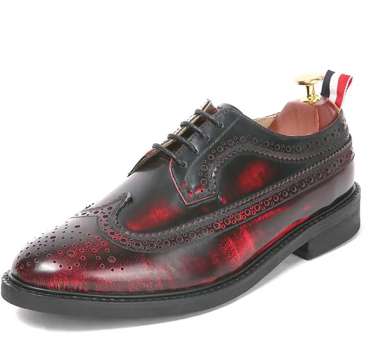 Мужские классические туфли из натуральной кожи красные свадебные повседневные