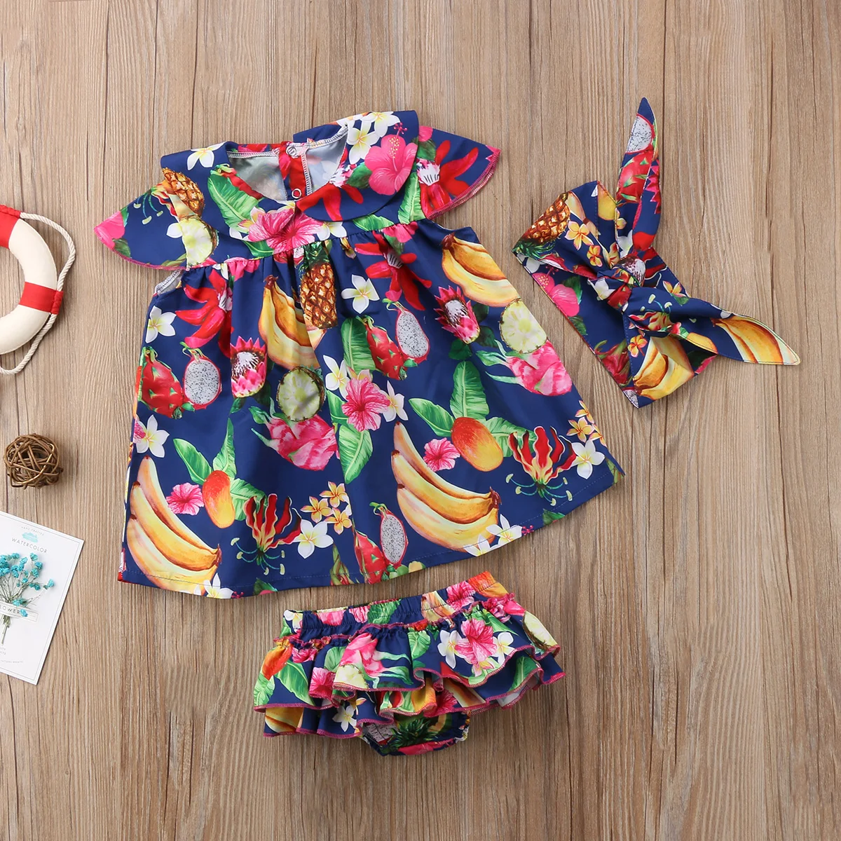 Летняя одежда с цветочным рисунком для новорожденных девочек Туника без рукавов