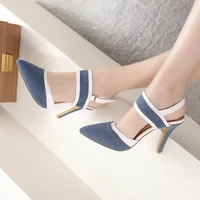 womens sandals summer spring super high heel pointed toe 2019 fashion new sexy denim party wedding casual office black blue 39
