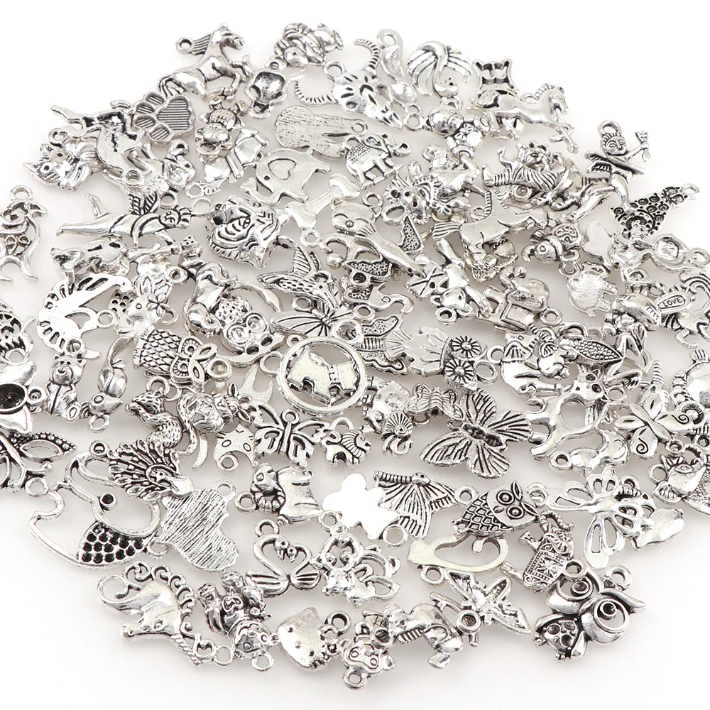 100 шт./лот смешанный античный серебряный цвет набор винтажных животных серий