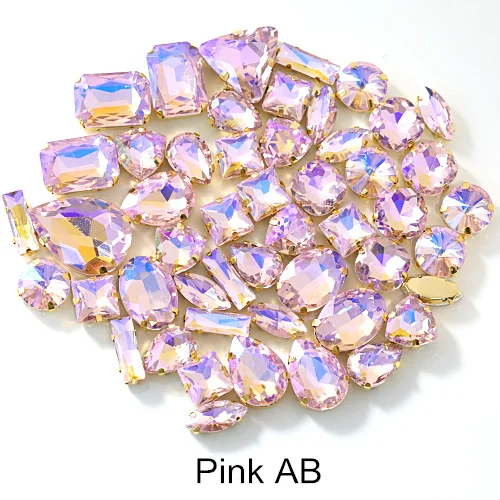 Pink AB 50 шт. разноцветные стразы в форме кристалла AB с когтями, Золотое металлическое основание, швейные камни для ювелирных изделий B1138 - Цвет: Pink AB