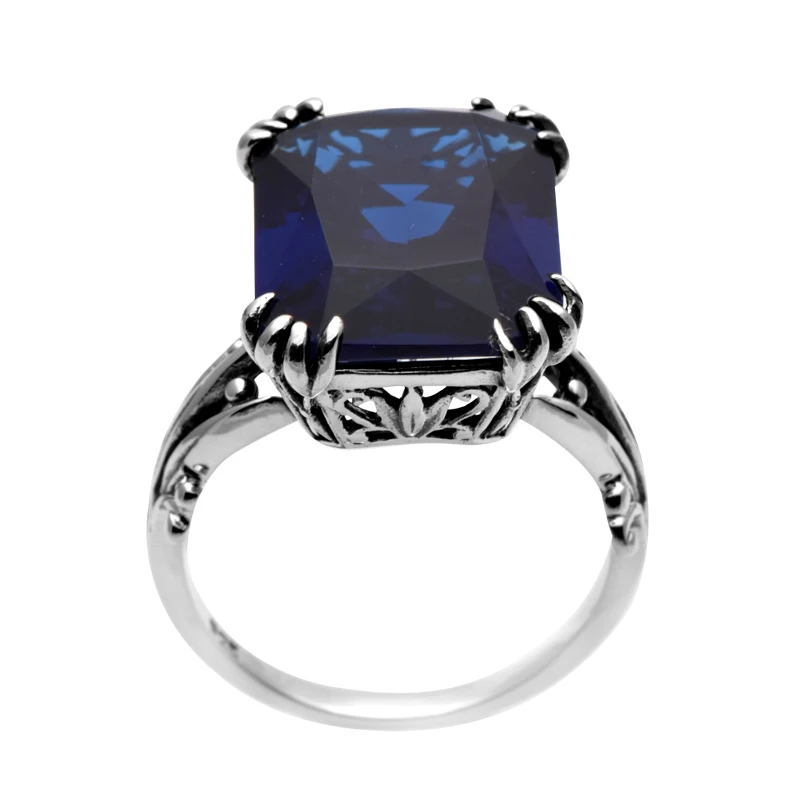 Женское Винтажное кольцо из серебра 925 пробы с сапфировым стеклом|bead ring|crystal beaded