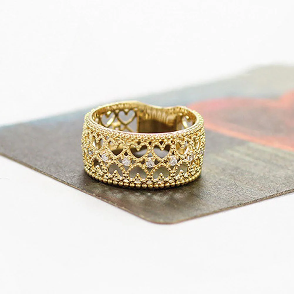 Women Rings Heart Rhinestone Ladies Girls Noble Elegant Trendy Gold Alloy Finger Ring | Украшения и аксессуары